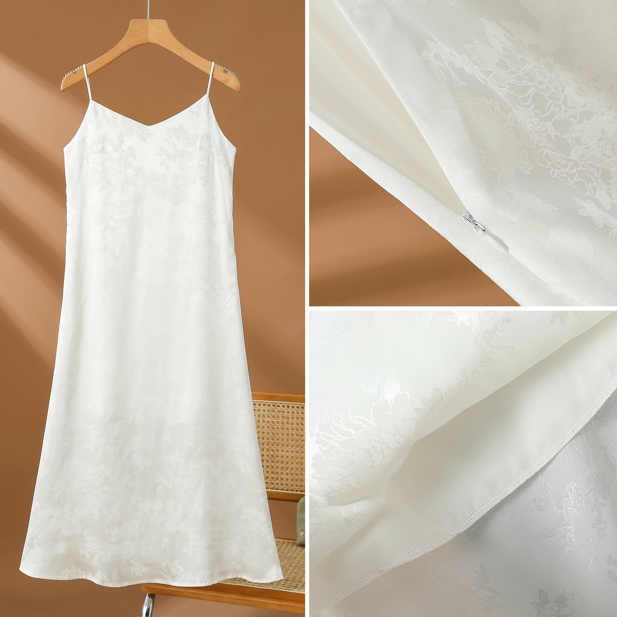 Ele V-Ne Acetaat Satijn Geborduurde Midi Dr Afslankende Over-Knie A-lijn Basisrok Koreaanse Sle l Taille Zomer Dr