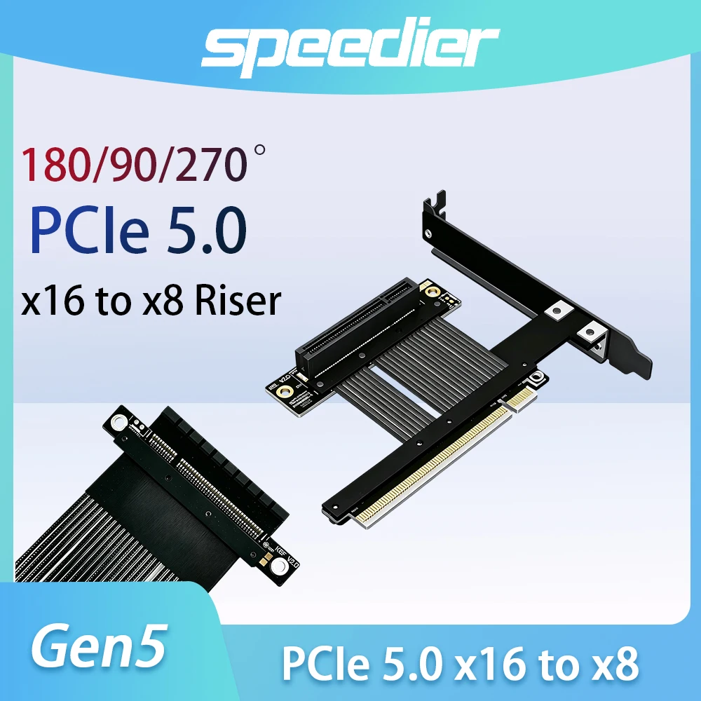 pcie-50-gen5-x16-to-x8-soft-ribbon-riser-cable-256gbps-stable-signal-gpu-extension-cord-adjustable-angle-for-1u-server-mining