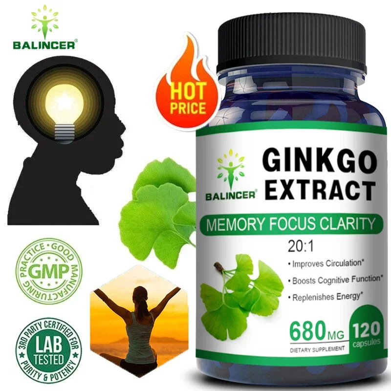 Ginkgo Extract Capsules for Brain and Nervous System Health, Circulation, Stress, Learning and Work Productivity