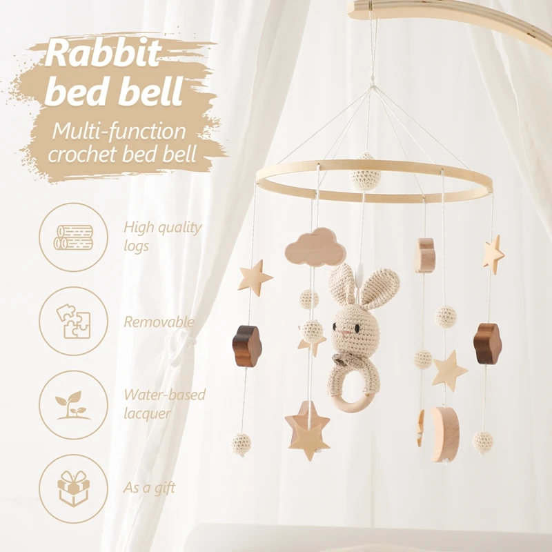 Cloche de lit en bois pour bébé, jouets de hochet de lapin de dessin animé, pendentif CPull, jouets mobiles CPull, cadeaux pour nouveau-nés