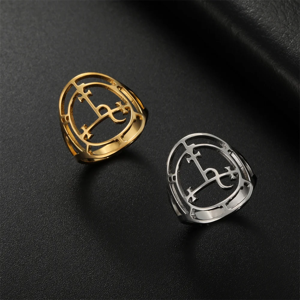 EUEAVAN Fashion Sigil of Lilith Ring for Woman Stainless Steel Demon Seal Geometric Ring Solomon Magic Protection Amulet Jewelry