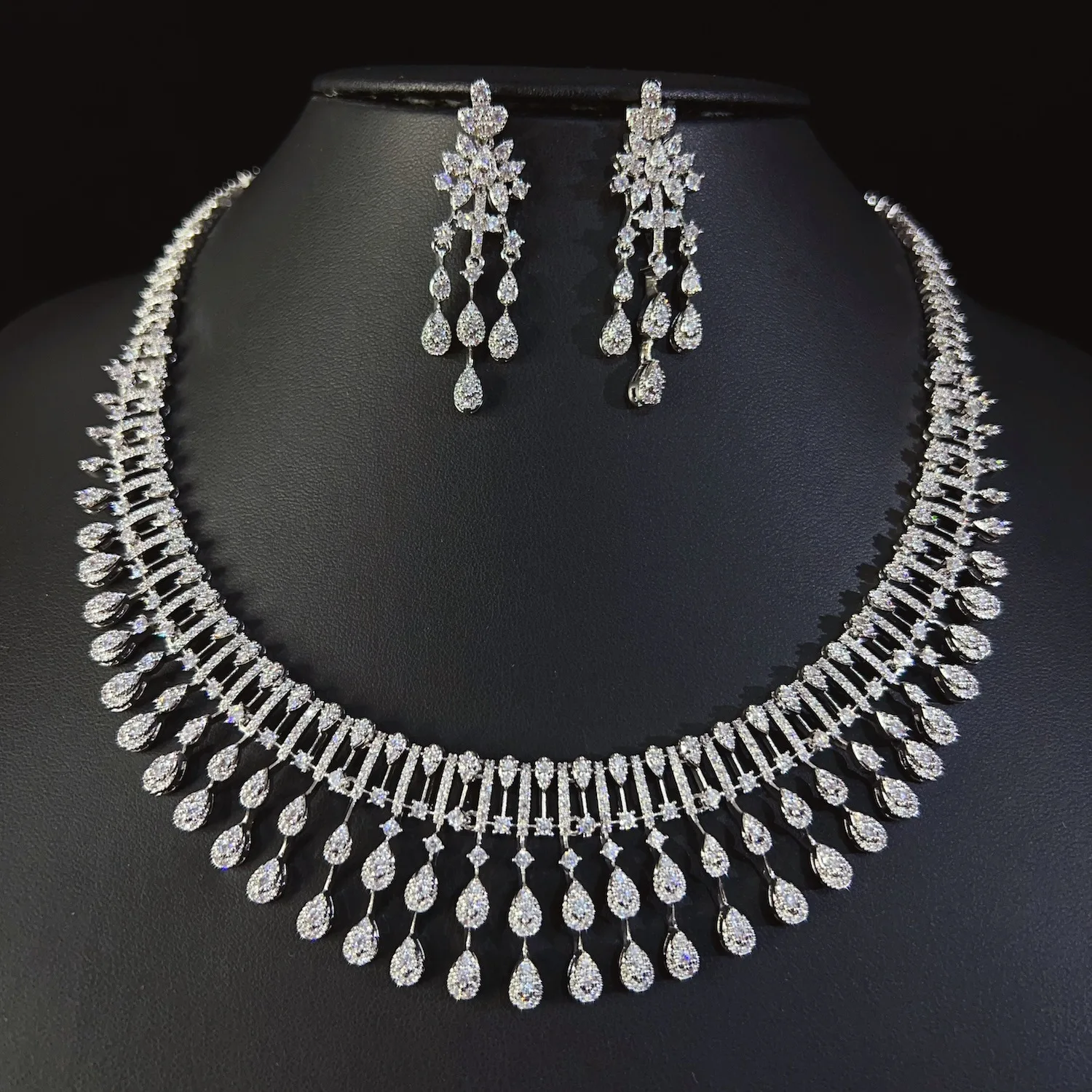 Luxury Bridal Jewelry Set For Women Cubic Zirconia Saudi Dubai Indian Wedding Necklace Earring Set Prom Party Bride Necklace Set
