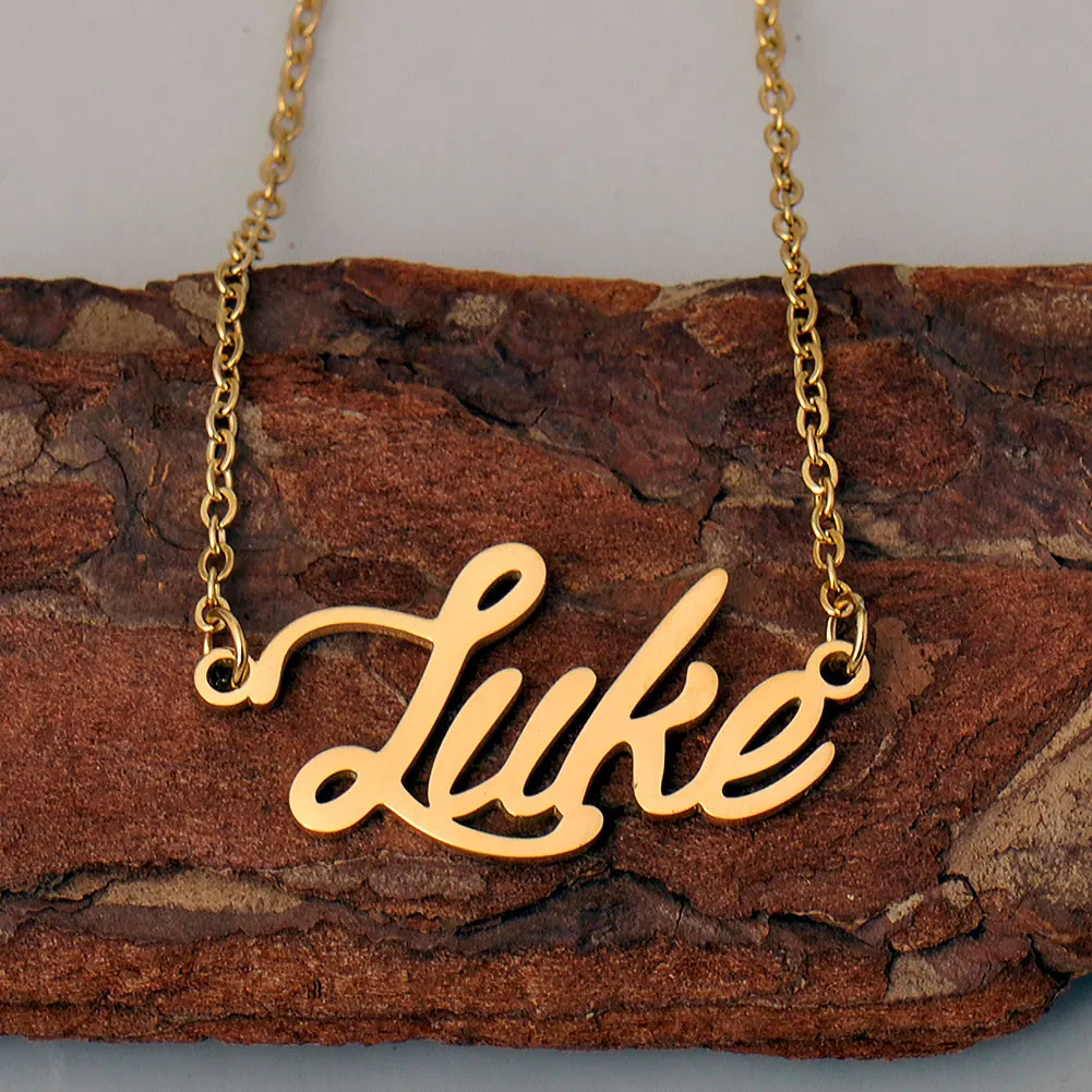 Gold Stainless Steel 'Luke' Name Necklace for Women Cursive Lettering Chain Choker Anniversary Gift