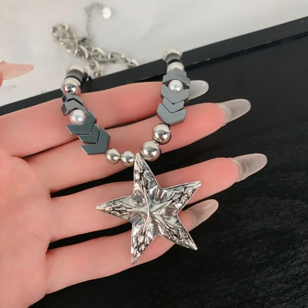 قابل للتعديل القوطي Y2k الشرير قلادة الهندسة خمر دلاية شكل نجمة قلادة الرقبة مجوهرات مطرز قلادة معدنية بسيطة الرجال النساء