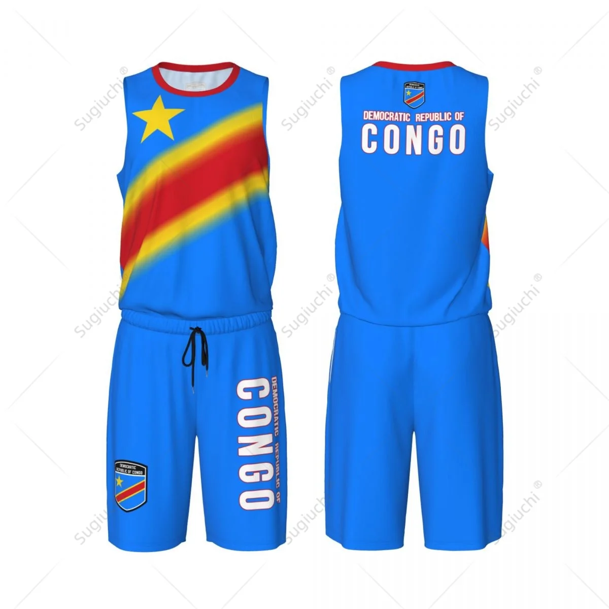 Men Democratic Republic Of Congo Basketball Jersey Set Mesh Shirt & Pants Sleeveless Exclusive Team-up Custom Unisex