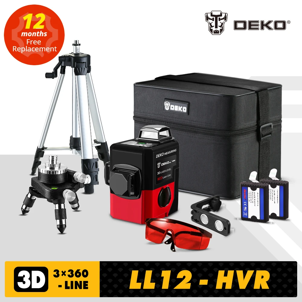 Deko LL12-HV 12 linhas 3d laser nível auto-nivelamento 360 degre horizontal & vertical cruz poderosa ao ar livre pode usar detector