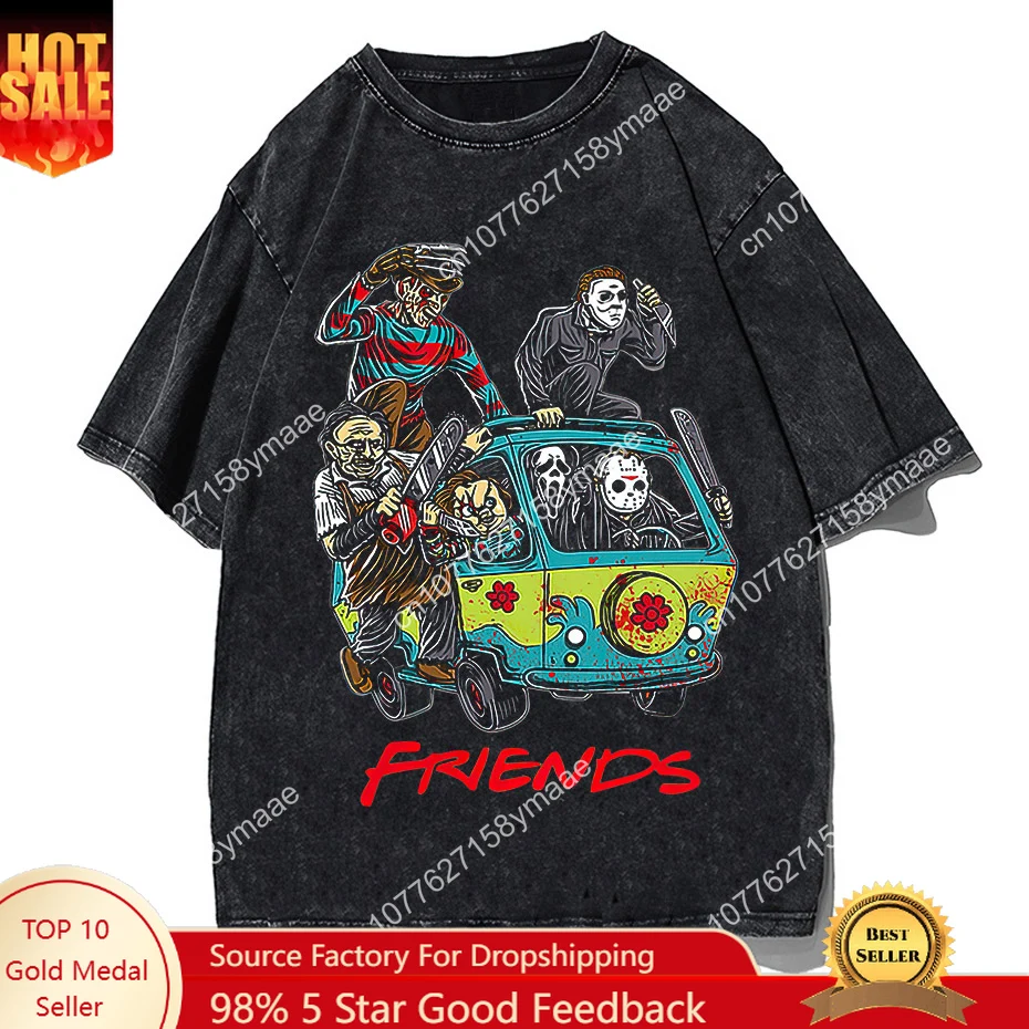 

Hip Hop Streetwear T shirt Horror Friends T-Shirt Summer O Neck Casual Men Women Short Sleeve Harajuku Vintage Cotton T shirt