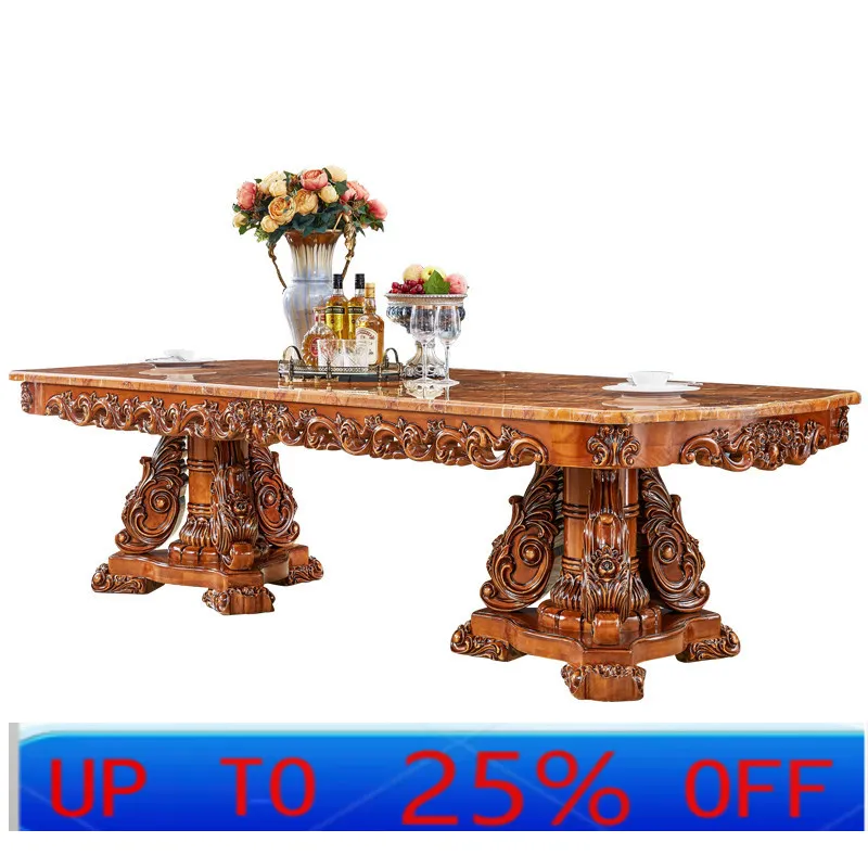 

LMM solid wood carving flower European high-end club hotel oversized retractable marble square table