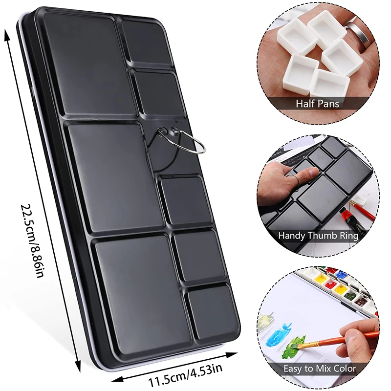 Empty Metal Watercolor Palette Tin Box Palette Paint Case with 52 Half Pans Fold-Out Palette Holds for Watercolor Travel Palette
