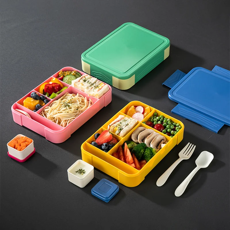 Portable Lunch Box Grated Bento Boxes For Kids And Students Leak-Proof Container With Cutlery Microwavable Food Containers