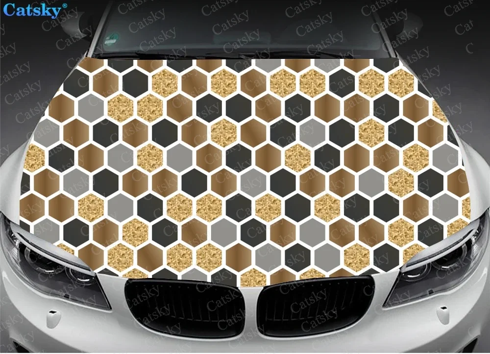 Hexagon Grid Pattern Car Hood Vinyl Stickers Wrap Vinyl Film Engine Cover Decals Sticker Universal Car Hood Protective Film