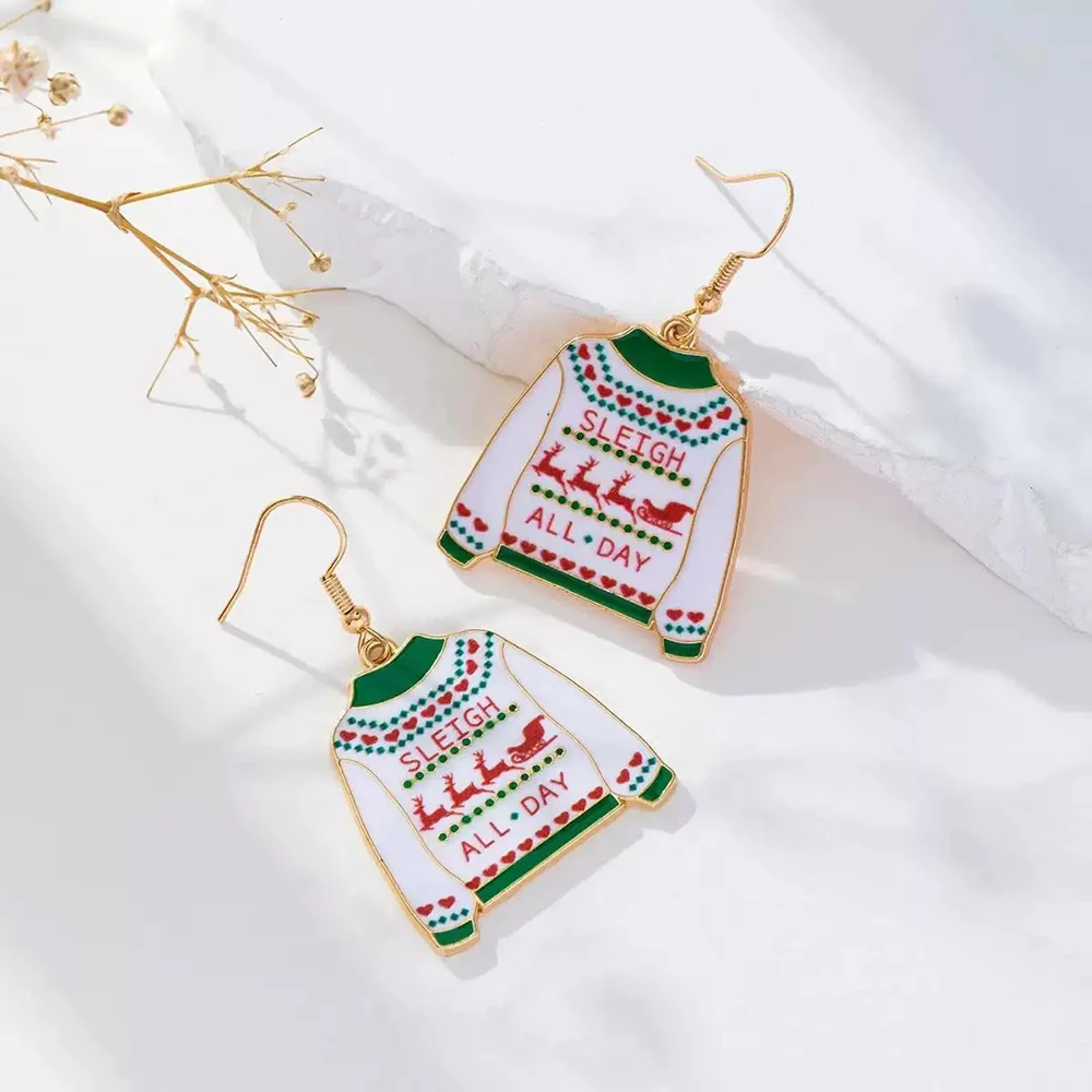 

Fashion Luxury Metal Christmas Dripping Oil Elk Clothes Pendant Women's Earrings Ear Stud Jewelry Accessories Gift