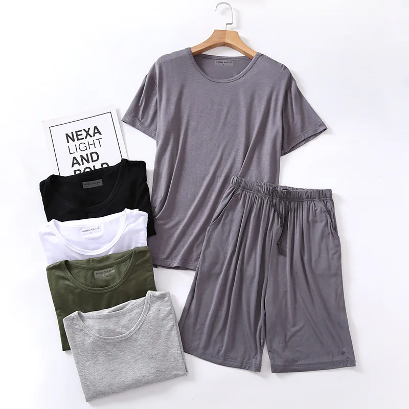 

Modal Men's Home Wear 2 Pcs Short Sleeves Shirt&shorts Pajamas Casual Plus Size 4Xl Home Clothes Sleepwear Thin Comfy Nightwear