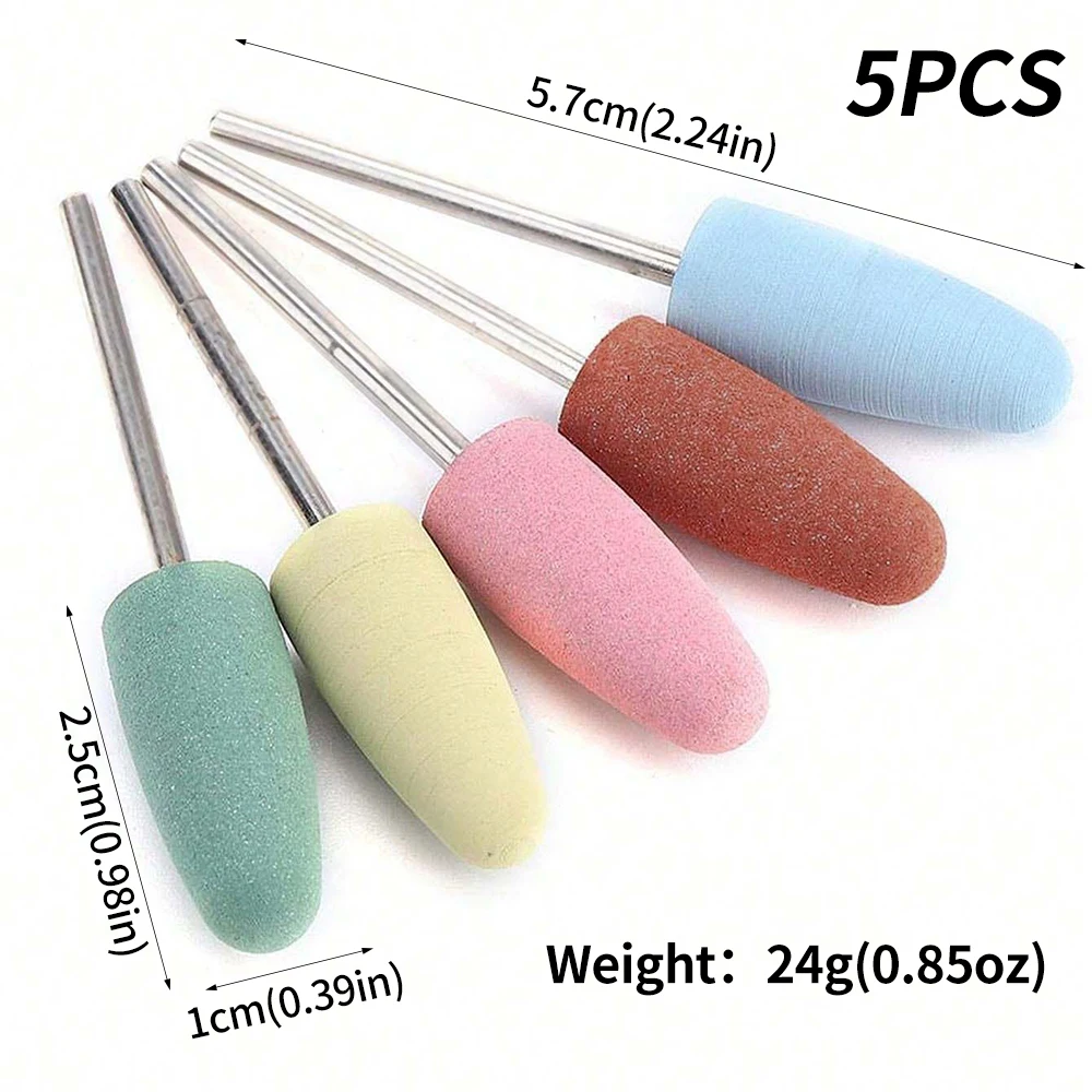 Broca de borracha elétrica, brocas de manicure, fresa rotativa, ferramentas de polimento, arquivo limpo de cutícula para salão, 5pcs