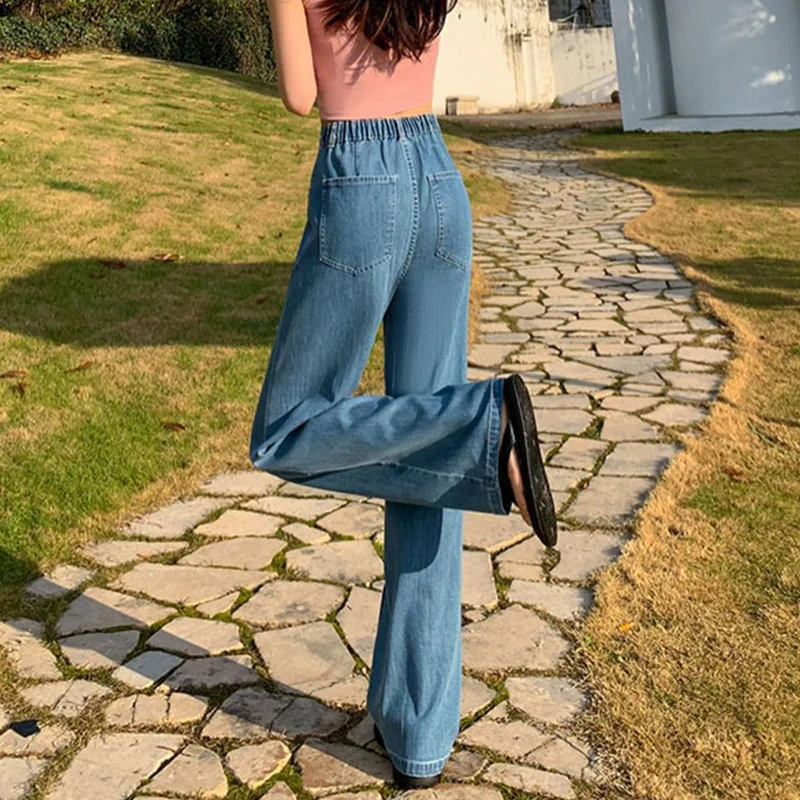Jean coréen taille haute à jambes larges pour femme, pantalon droit ample et confortable, Style de rue rétro, en Denim délavé, automne