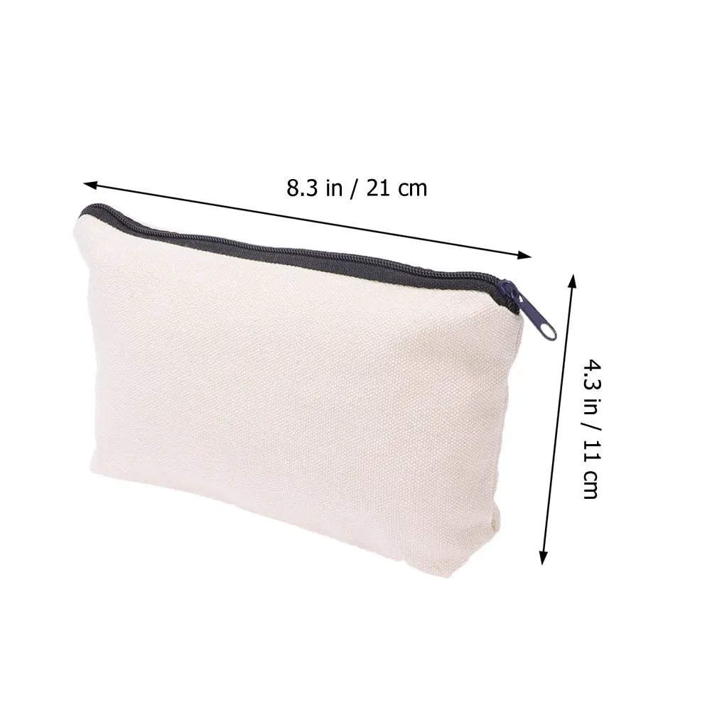 14Pcs Beige Canvas Pencil Case Blank Aesthetic Makeup Bag Small Zipper Pouch for Travel Cosmetics Samples Lipstick Mascara