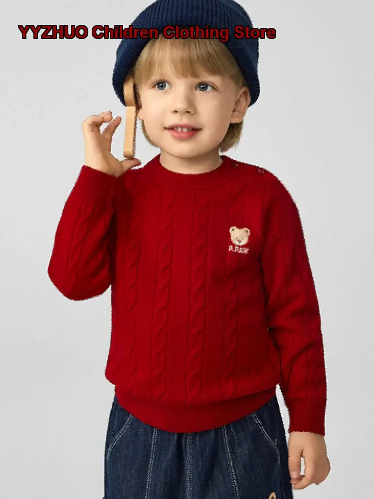 PawinPaw Cartoon Bear Anti-Static 5A Antibacterial Autumn Winter Cotton Knit Top Boys Girls