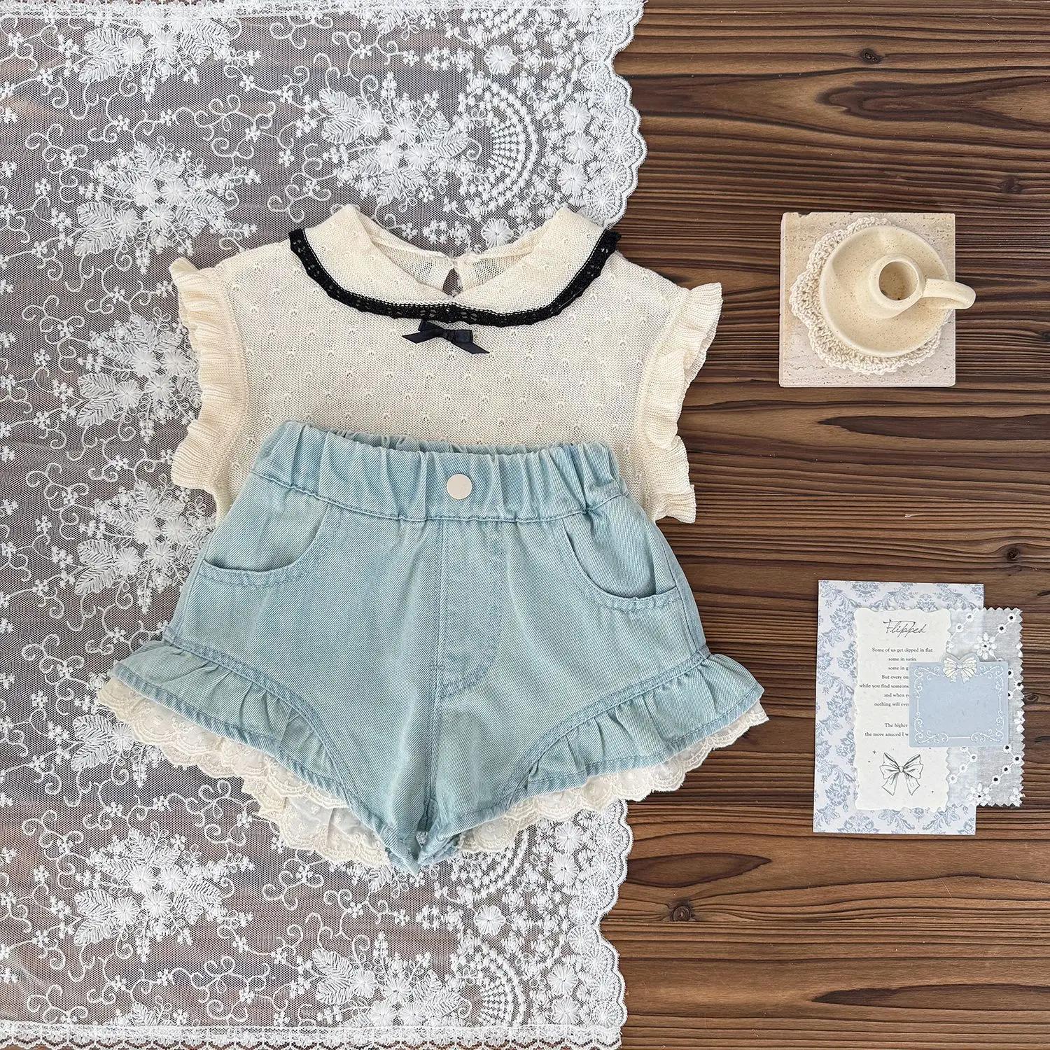 Baby Girl's Shorts 2025 Summer New Light Cotton Girl's Jeans Female Treasure Lotus Leaf Lace Denim Shorts