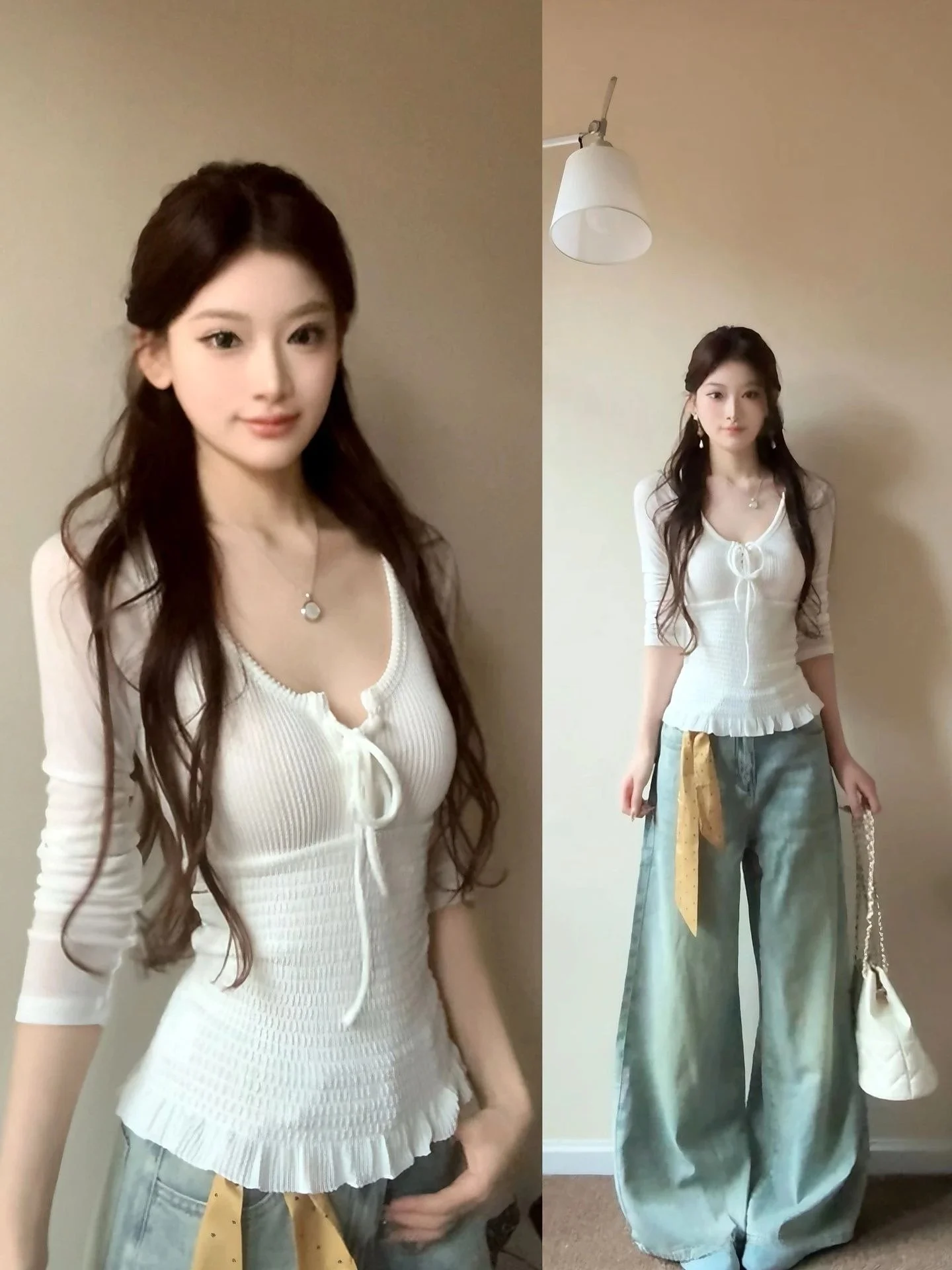 Koreański sweter z dzianiny, długi rękaw, damski, na wczesną jesień, wyszukany, czysta pożądanie, styl spicy girl, podkreślający talię, ort irt