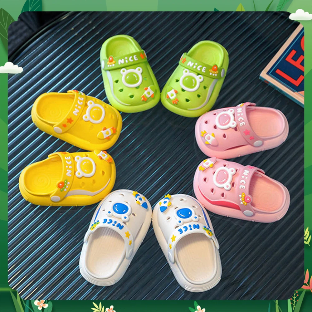 Children Slippers Summer Girls\' Baby Shoes Boys\' Soft Sole Anti Slip Sandals Home Bathroom Cute Little Bear Kids Garden Slippers