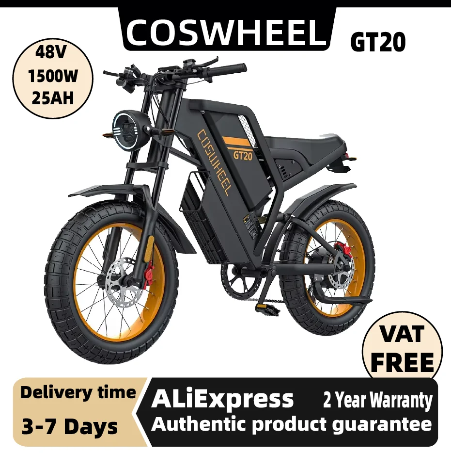 

COSWHEEL GT20 For Adult Dual suspension E-Mountain bike 48V 25Ah Battery Double Oil Disc Brakes 20" Fat Tire Off-Road E-bike