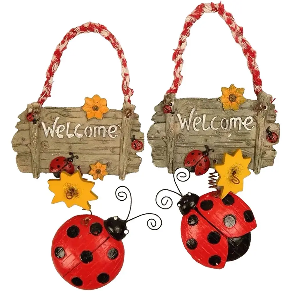 

2Pcs Resin Ladybug Sunflower Door Hanging Pendant Welcome Sign Decor Seasonal Ornaments Party Festival Wall Hanging