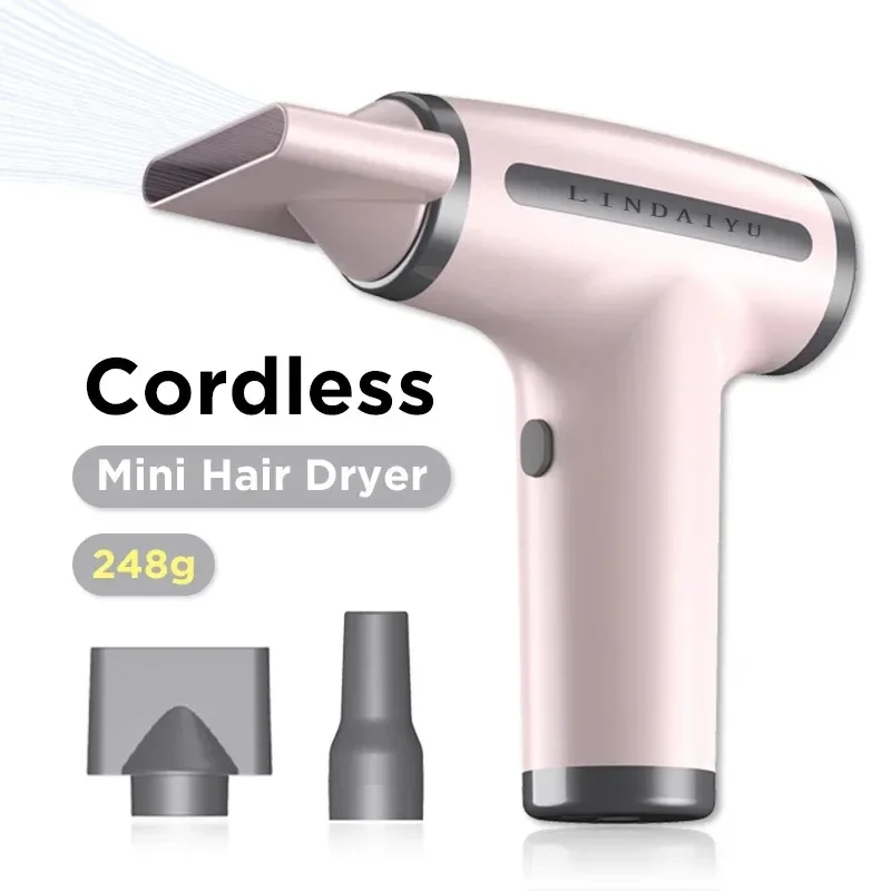 in 1 Wireless Hair Dryer Multifunctional  Air Duster Blower Travel Portable USB Rechargeable Negative Ions Blow Dryer