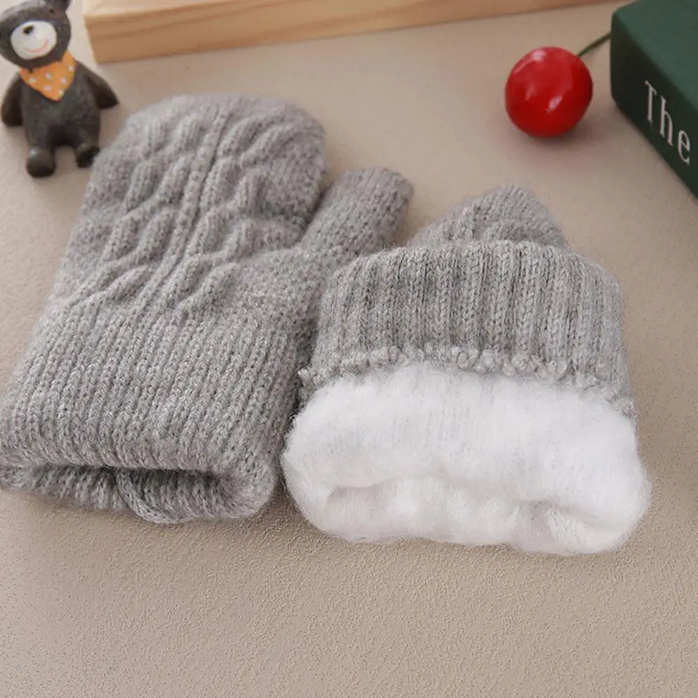 ถุงมือเด็กทารกสำหรับฤดูหนาว ถุงมือถักอุ่นแบบเต็มนิ้ว พร้อมสายคล้องคอ สำหรับเด็กแรกเกิดถึง 3 ปี