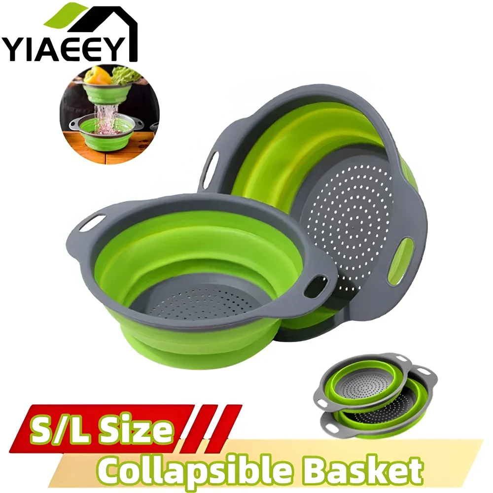 

Folding Silicone Drain Basket Fruit Vegetable Washing Basket Foldable Strainer Colander Collapsible Drainer Strainers