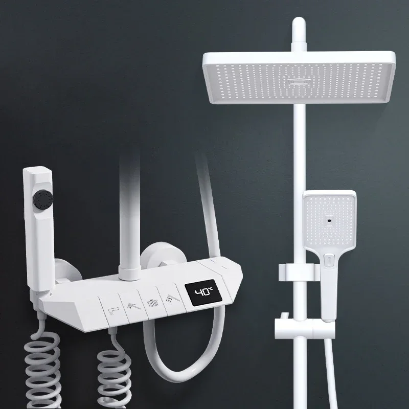 004 Advanced 4 Functions Gun Grey Keypad Piano Push Button Press Key Flat Digital Display Bath Shower Set Faucet System