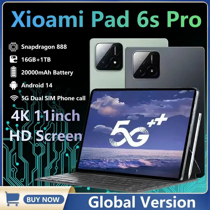 

Global Version Original Xioami Pad 6S Pro Tablet 11inch HD 4K Android 14 16GB+1T 20000mAh 5G Dual SIM Bluetooth WiFi GPS Tablet