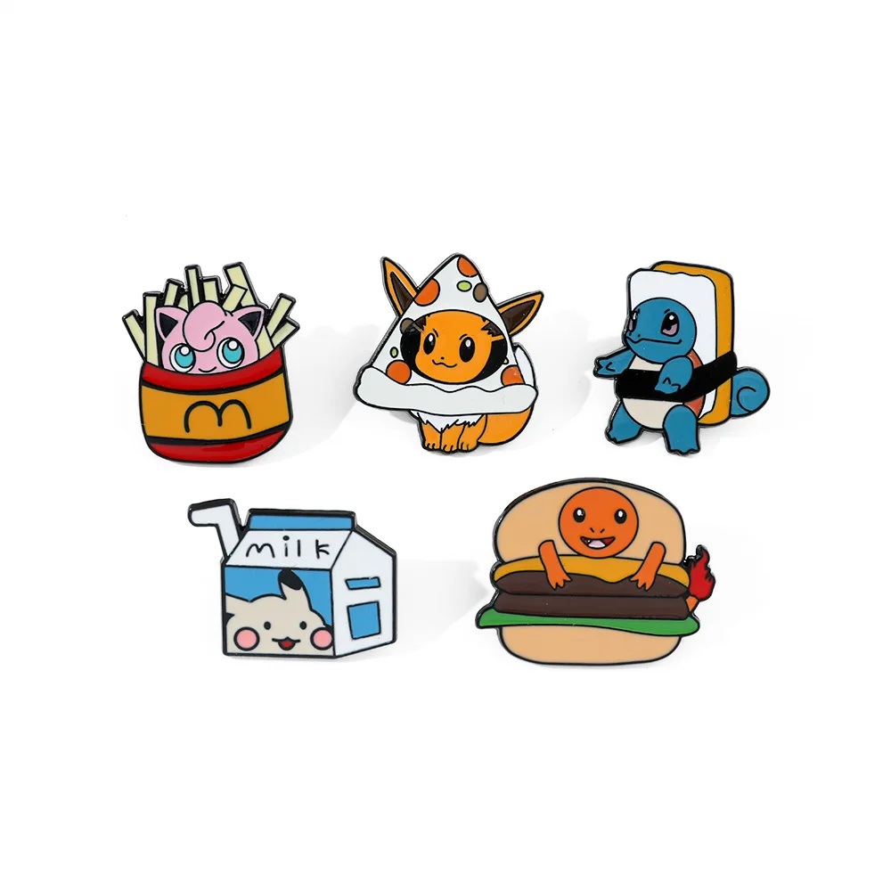 

1 Set Pokemon Sandwich Pikachu Hamburger Charmander Squirtle Jigglypuff Fries Enamel Pin Metal Badge Brooch Jewelry Gifts
