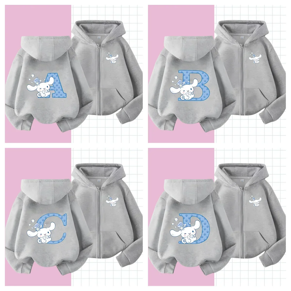 

Cinnamorolls zipper hoodie Children Letter A B C D E Kawaii Anime Print Cartoons Casual Clothes sweater Kid Girl Boy Tops