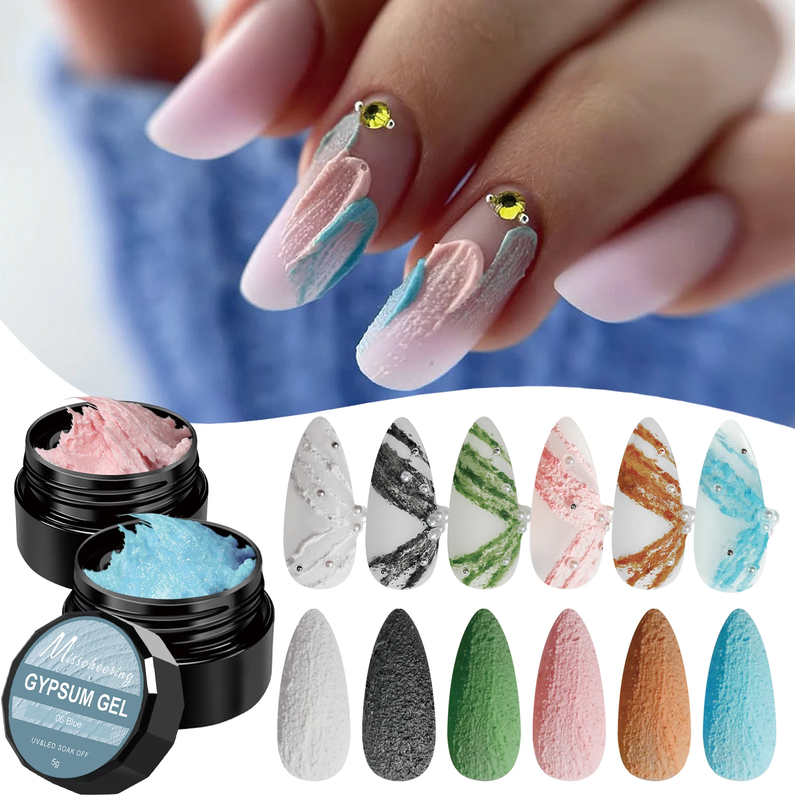 6 couleurs acrylique sculpture plâtre Gel vernis à ongles 3D Relief sable UV/LED Peelable Gel vernis bricolage Relief Nail Art Gel décoration