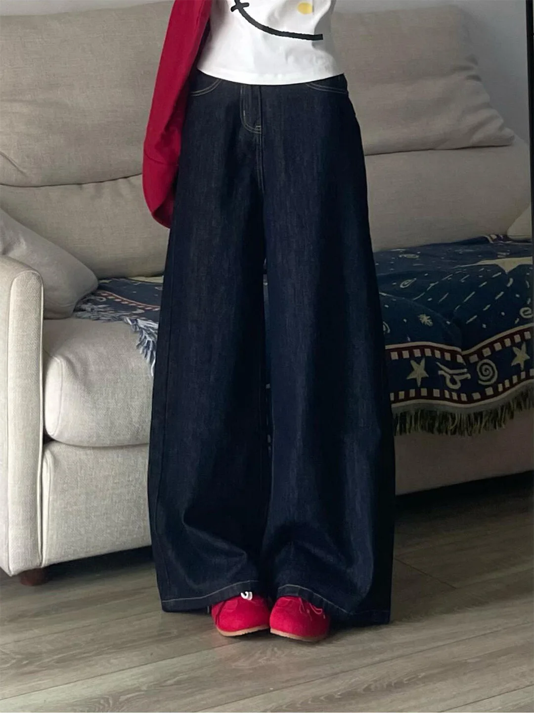 

High Waist Slim Fit Dark Wash Denim Jeans Women's Summer 2026 New Style Straight Leg Wide Leg Pants Retro Wash Casual Jeans