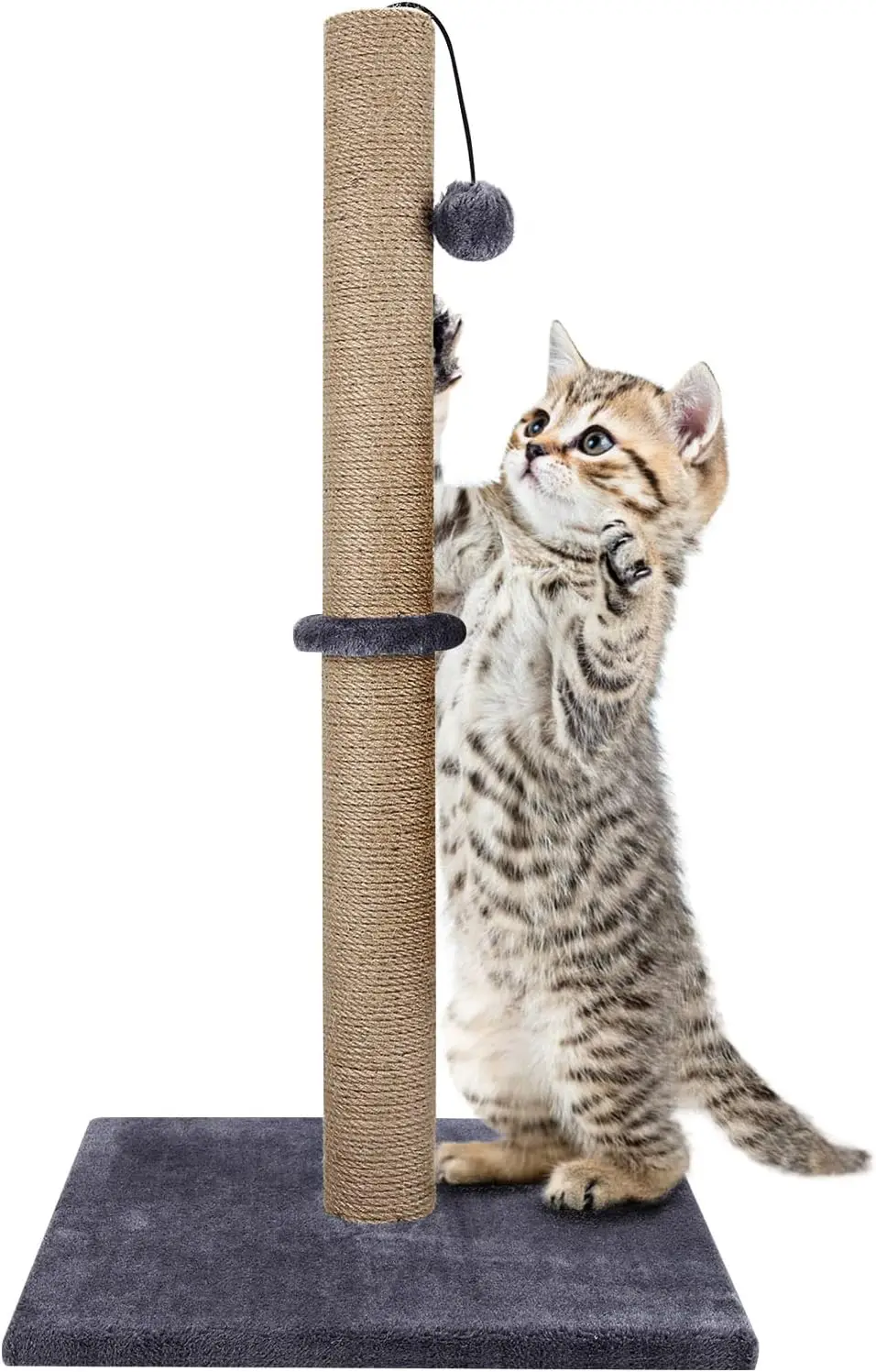 Cat Scratching Post 74cm Foldable Bottom Tall Cat Claw Scratcher with 1 Toy Ball Natural Sisal Scratch Pole and Soft Ca