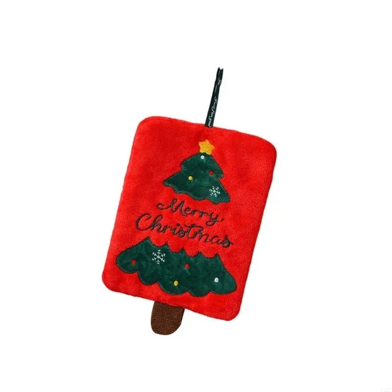 Corals Fleece Hand Towel Christmas Theme Embroidery Hanging Soft Absorbent Kitchen Dish Cloth Reusable