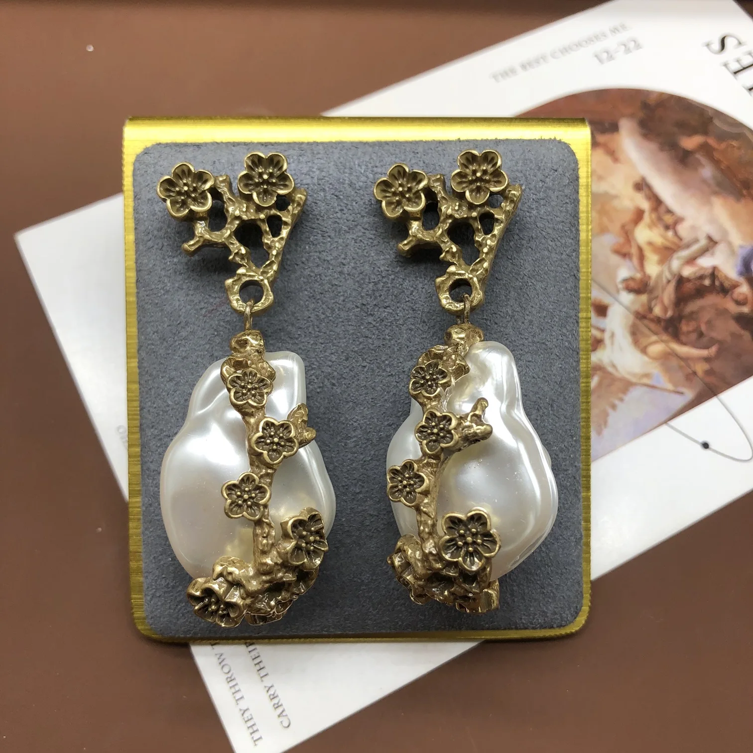 Electroplated irregular baroque glass pearl stud earring Designable jewelry