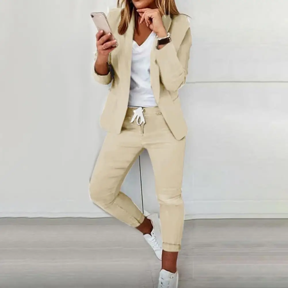 Women Workwear Suit Elegant Women's Suit Set with Lapel Cardigan Slim Fit Trousers Formal Office for Ladies for Professional