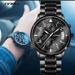 SINOBI Luxury Men Waterproof Stainless Steel Pilot Wrist Watches Chronograph Date Sport Diver Luminous Quartz Watch Montre Homme