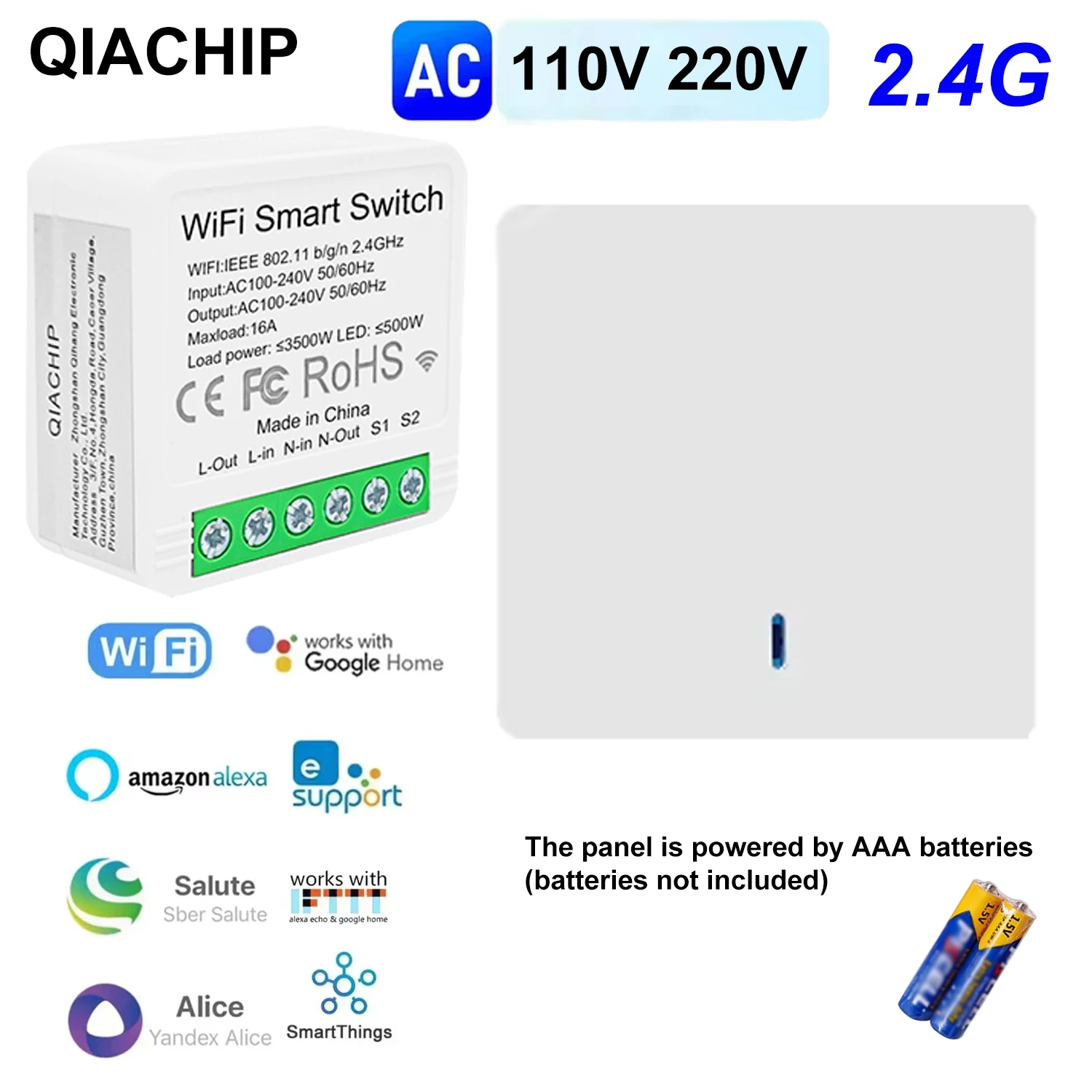 

QIACHIP Mini 16A WiFi Switch EWelink App 2 Way Control Smart Home Automation Module Interruptor Work for Alexa Google Home