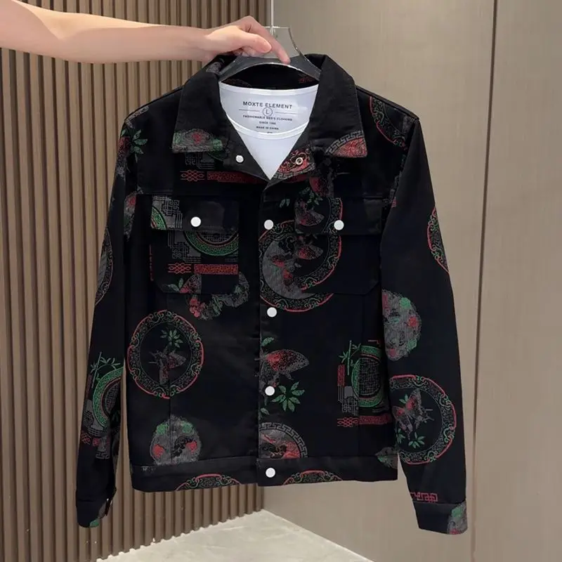 

Jacket Men's Spring and Autumn Trend Brand Slim-fit Ruffian Handsome Lapel Jacket Top Trendy Retro Color Design Sense