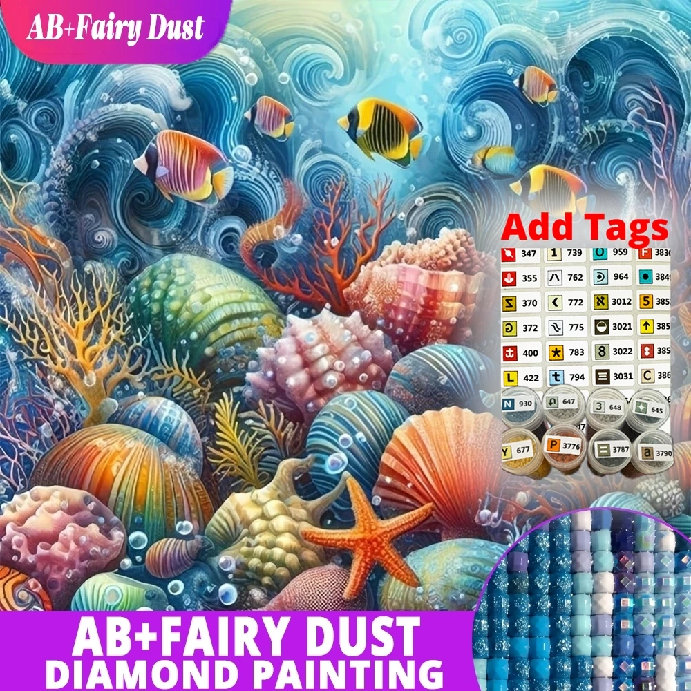 AB Fairy Dust DIY Diamond Mosaic Coral Reef Sea Full Square Round Drill Diamond Painting Picture Embroidery Wall Art Home Decor