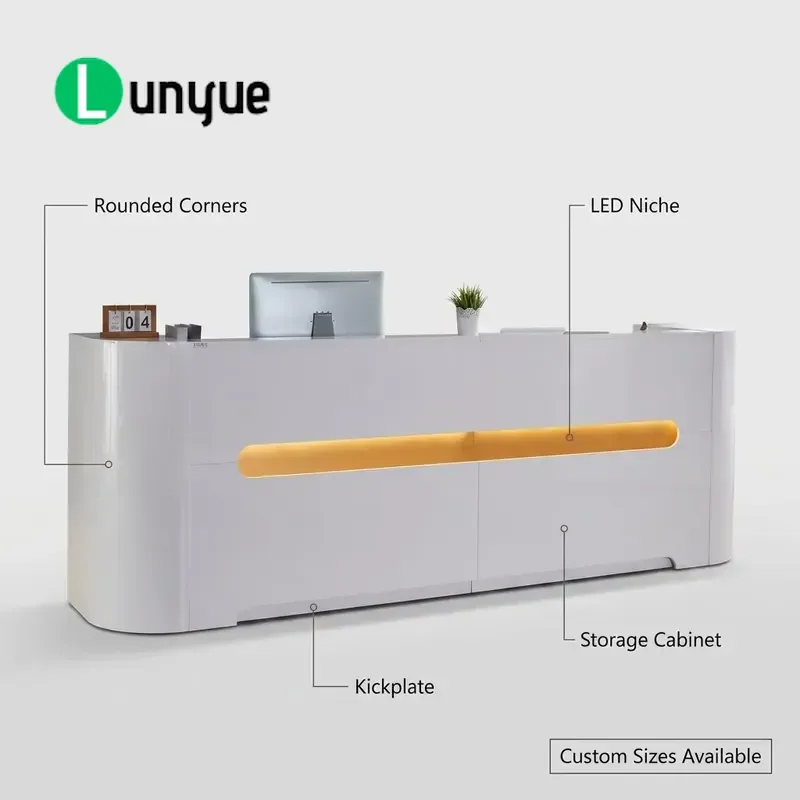 Modern L Shape Luxury Wood Reception Desk with LED Design Custom Size Front Table for Hair Hotel School Office Building