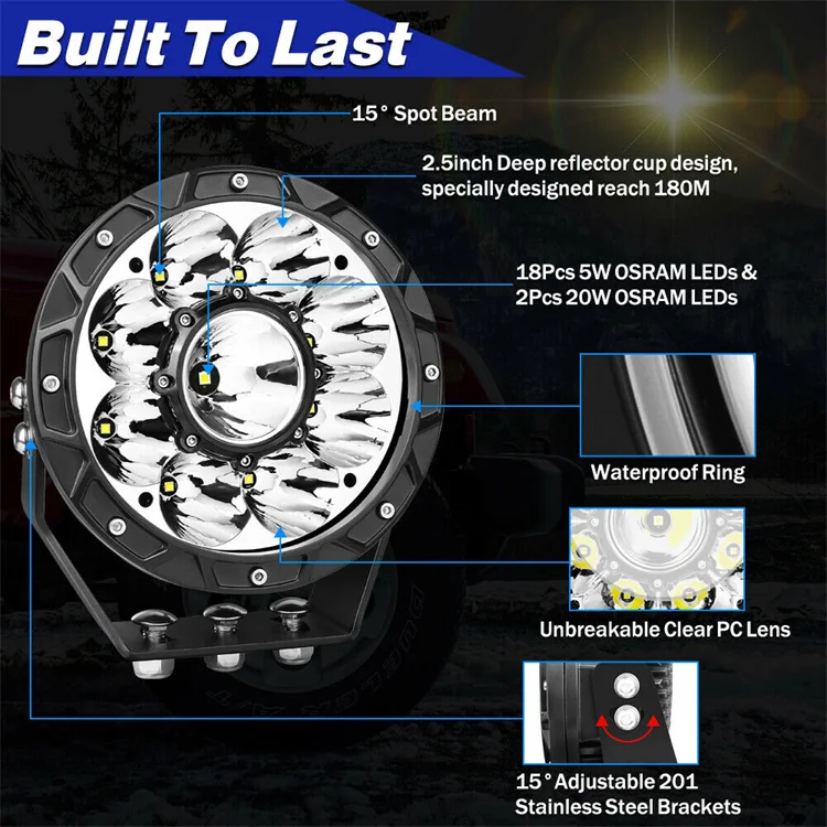 A Pair 120W 7 Inch Winch Bumper Mount Waterproof Led Driving Light Pod