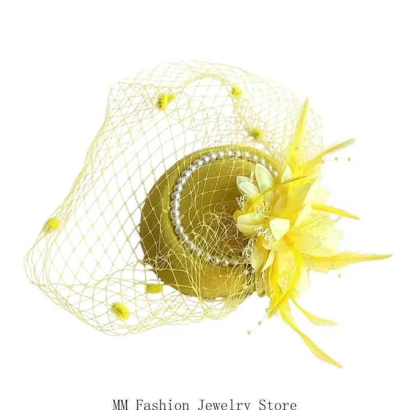 Bridal Fascinator Hat for Brides with Mesh Net Accent Mini Headpiece for Wedding Tea Party Formal Wear D0UB