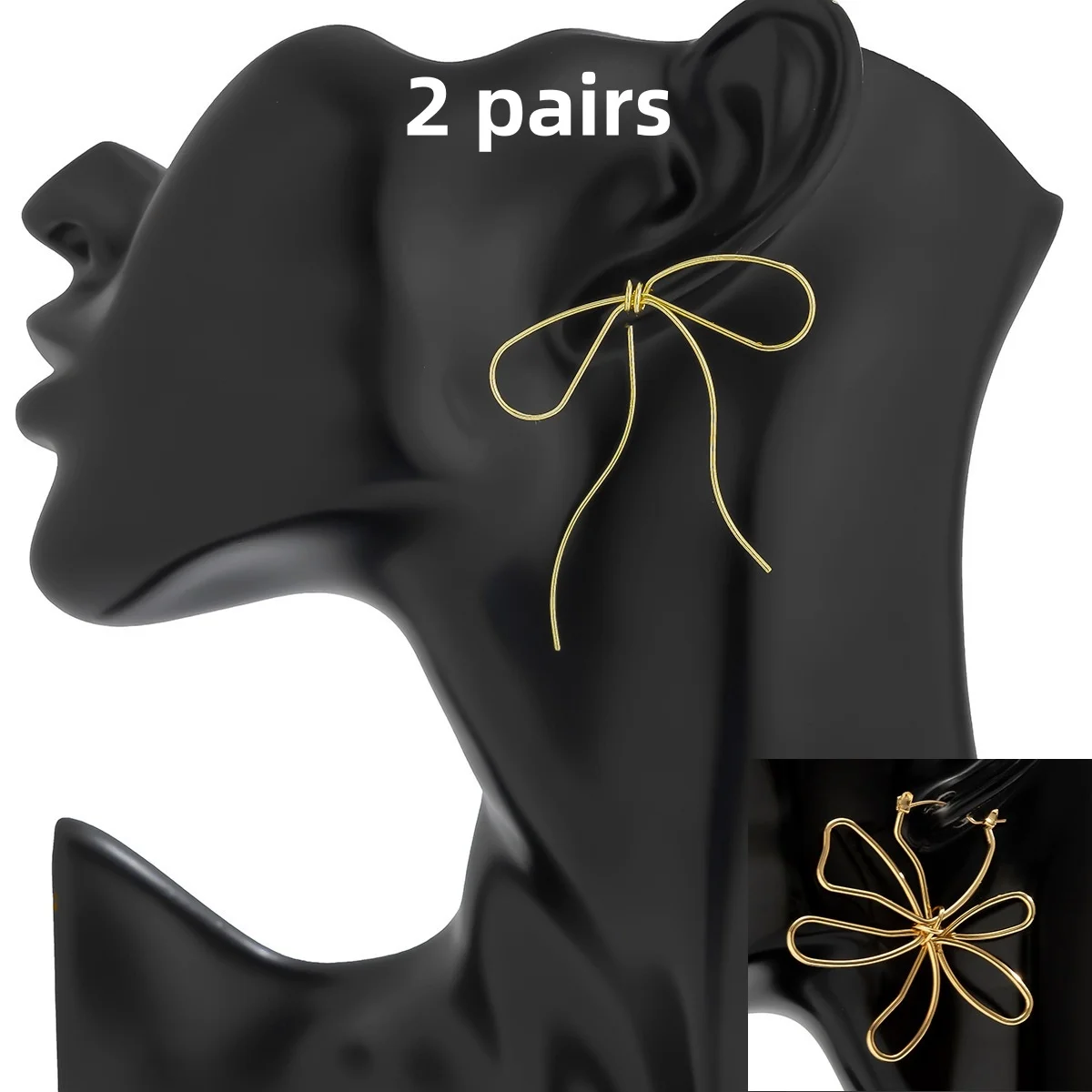 زوجان من الأقراط الذهبية البسيطة، القوس، قطرة الماء، الأقراط الذهبية على شكل زهرة، الأقراط الرجعية، أقراط خط شرابة #1