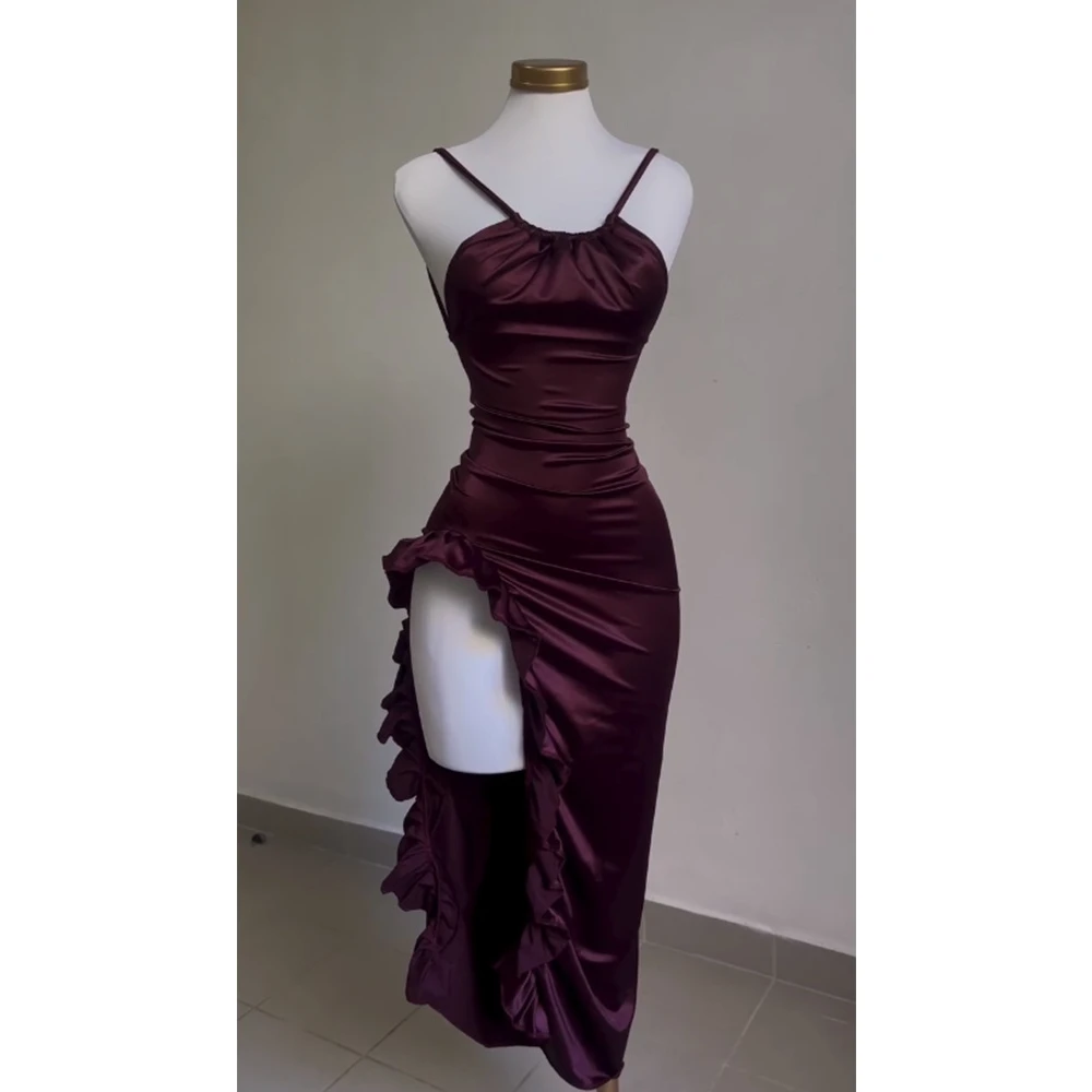 Sexy Backless Strap Dress High Waist Asymmetrical Hem Silk Glowing Polyester Fiber Tube Skirt for Travel And Other Occasions