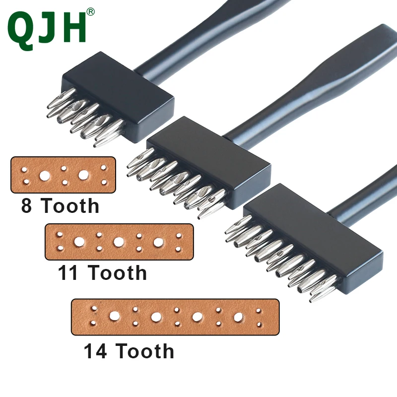 DIY Leather Handicraft Punching Tool, Black Round Puncher, 1/3/5/8/11/14 Holes Leather Shoes/Belt/Watch Strap Holes Cutting Tool