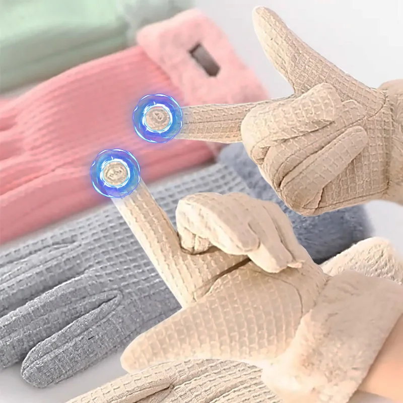 

Autumn Winter Warm Simple Gloves Plush Fleece Thickened Outdoor Cycling Windproof Cold-prevention Full Finger Touch-Screen Glove